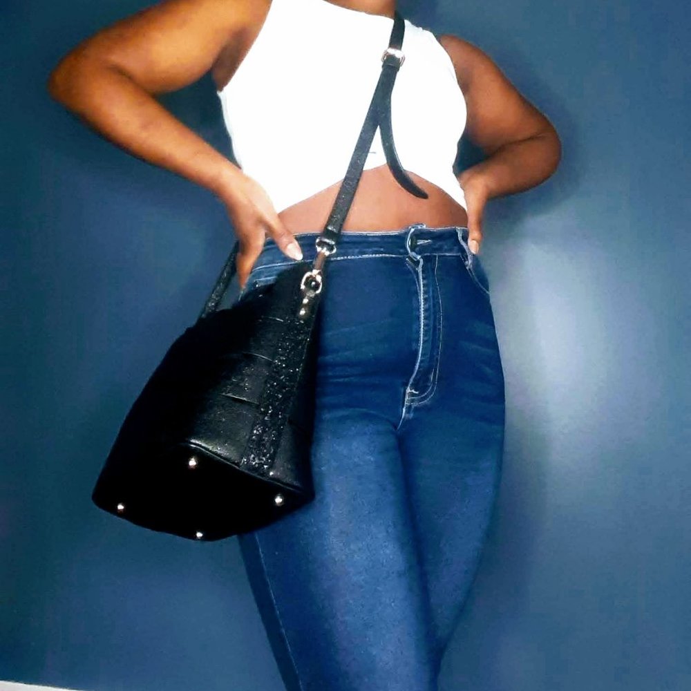 Caged Crossbody Bucket Bag | Black - Picture 5 of 5